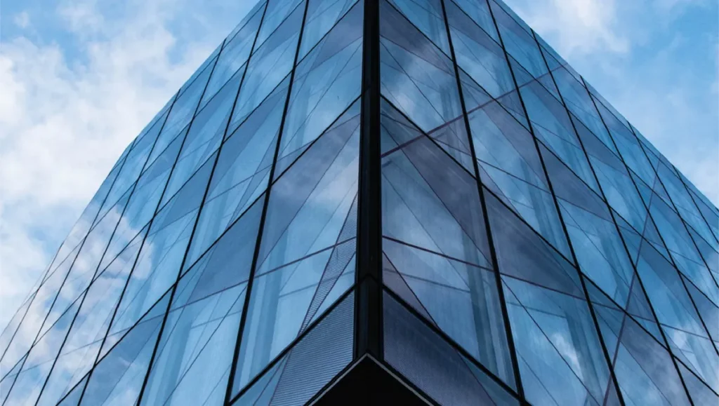 Glass facade of a modern office building