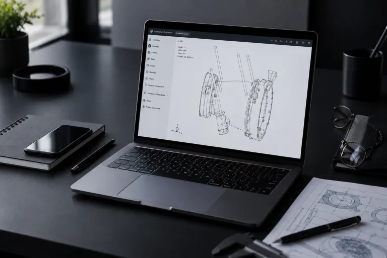 Laptop displaying a technical component drawing