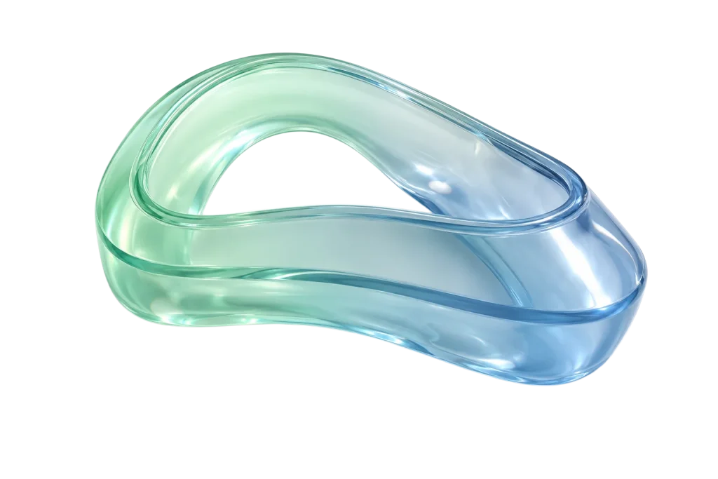 Transparent silicone form surrounded by six engineering stages