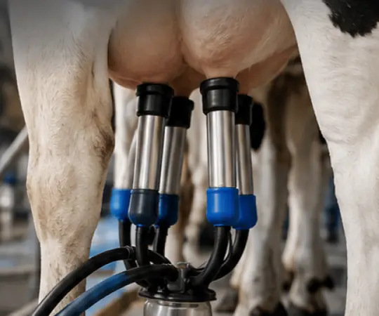 Milking cluster attached to a cow